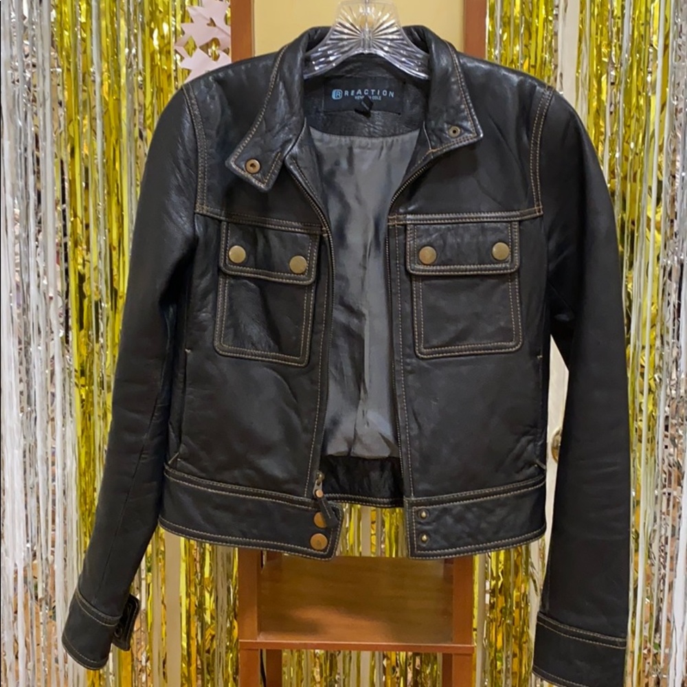 Kenneth Cole Reaction black leather jacket